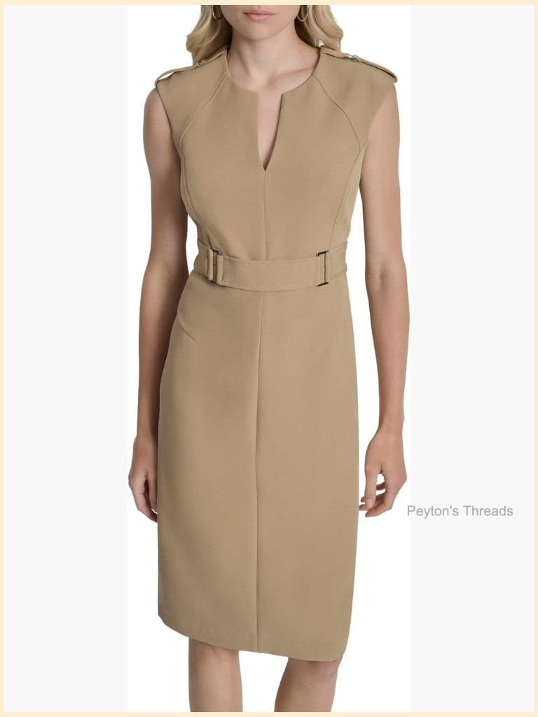Sleeveless Jewel Neck Square Ring Trim Midi Dress